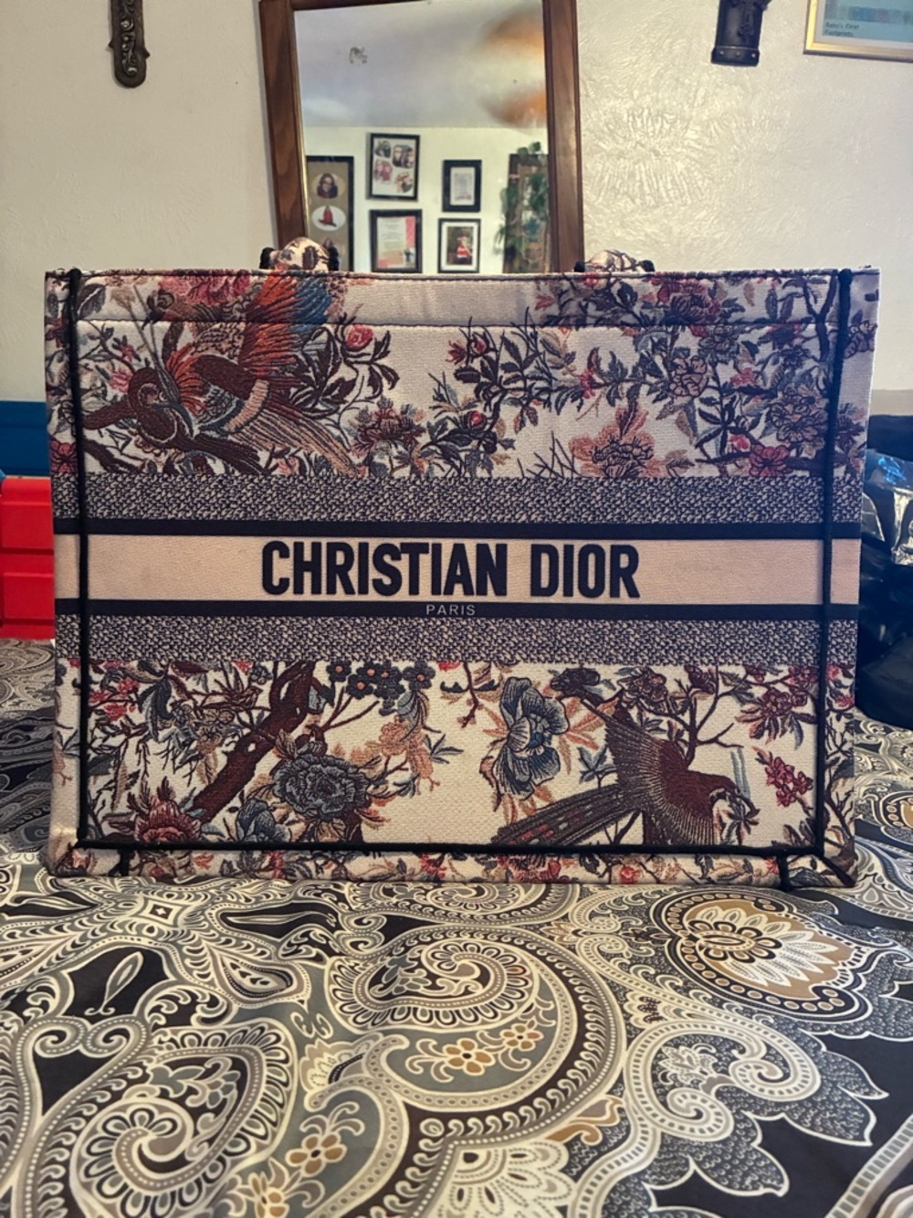 Dior Black Leather Logo Tag with Gold Lettering